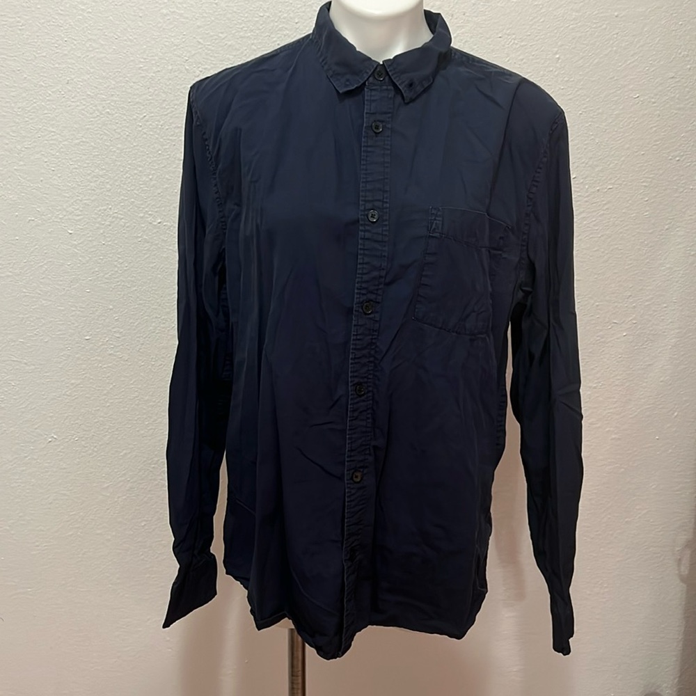 Divided Navy Blue Cotton Button Down Shirt Sz L
